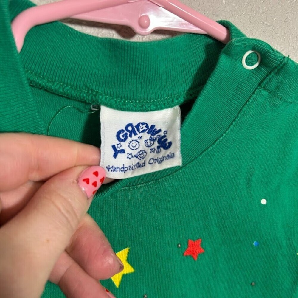 VTG 90s Baby Christmas One Piece 12-18M "Ugly Sweater" Green Santa Hand Painted - Picture 7 of 8